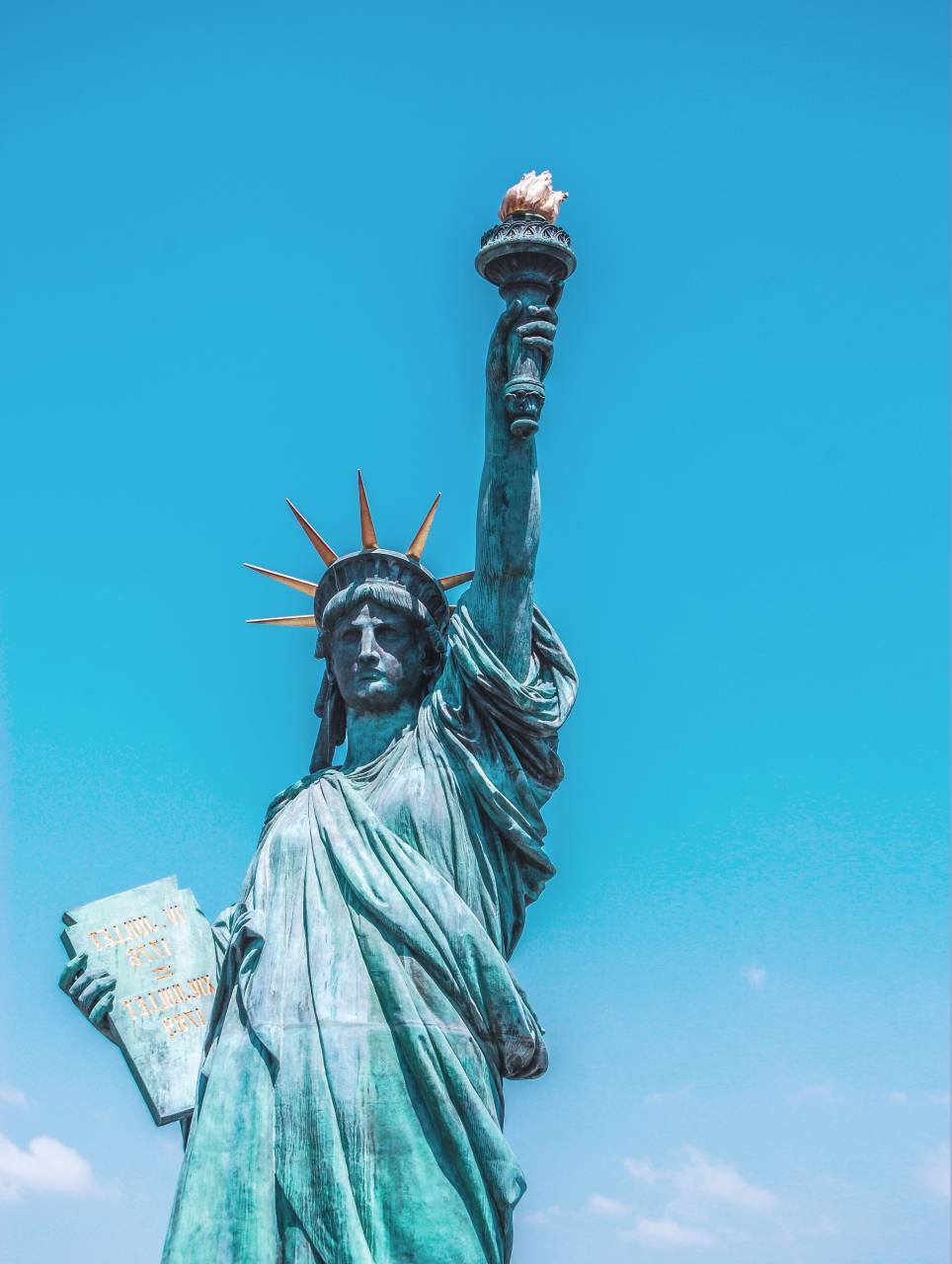azul, cielo, nubes, libertad, estatua,