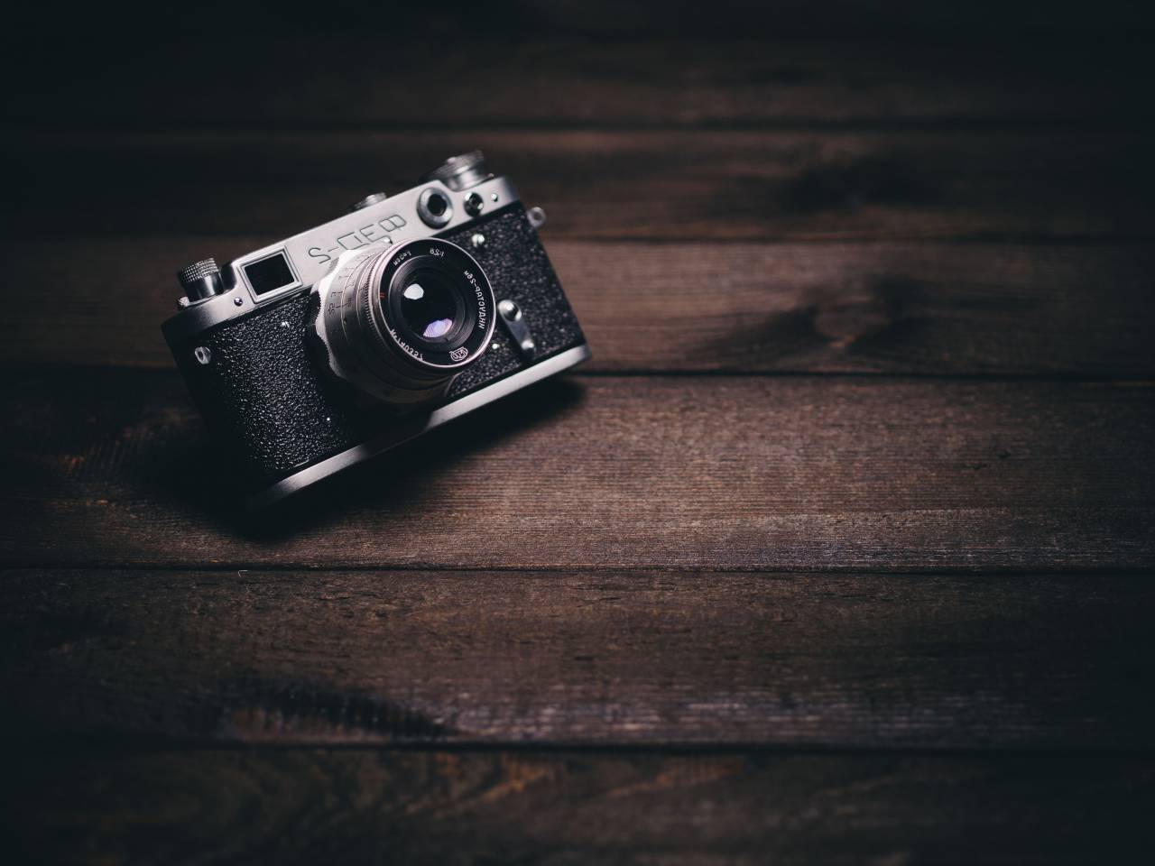 Cámara, fotografía, lente, vendimia, objetos, madera,