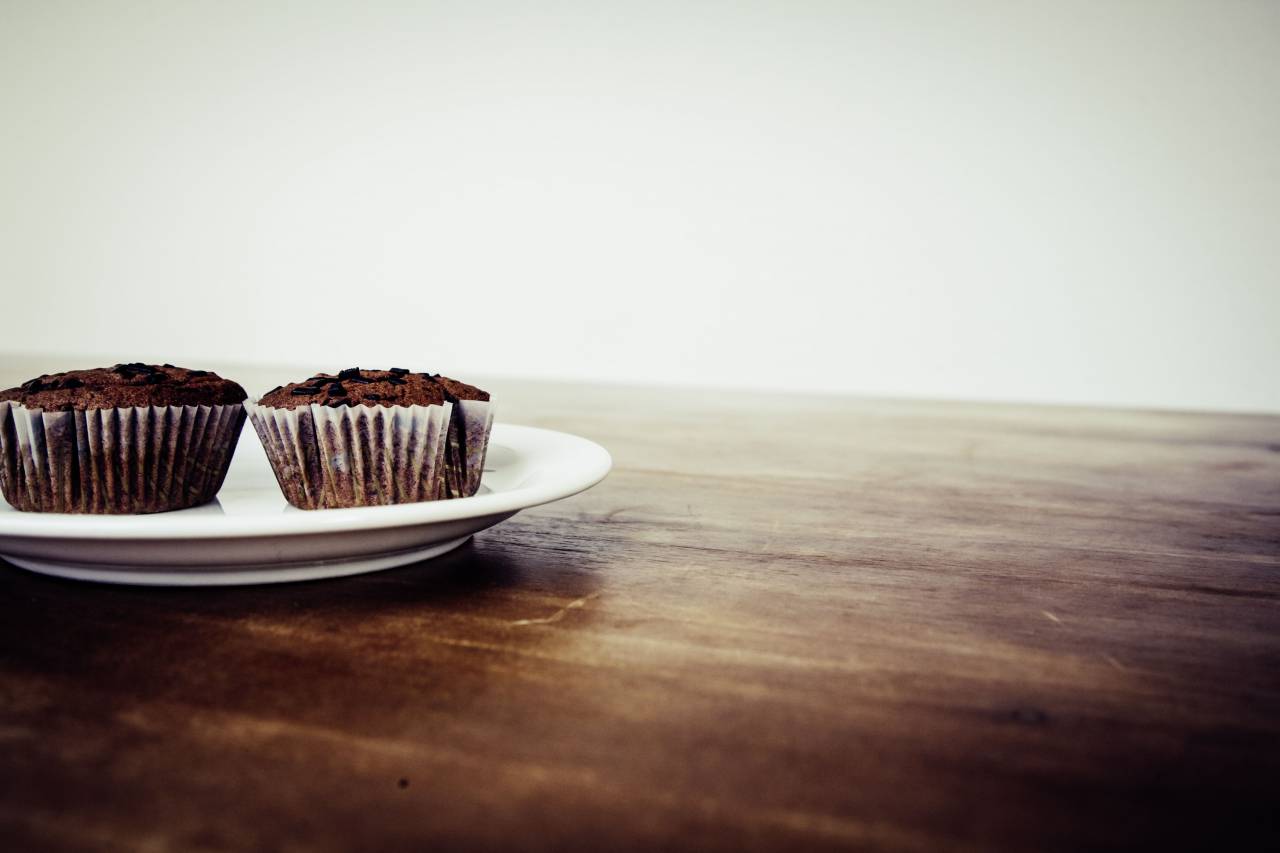 chocolate, comida, magdalena, mesa, postre, plato, postre,