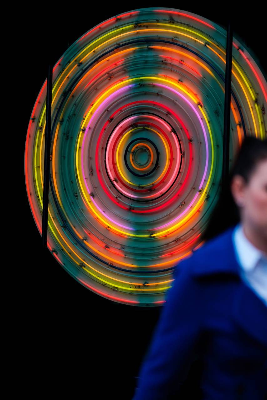 circulo, colorido colorido, desenfoque, gente, ligero,