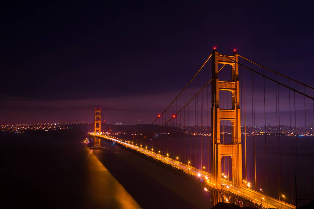 Puente Golden Gate, San Francisco, noche, arquitectura, luces, agua, cielo, oscuridad,