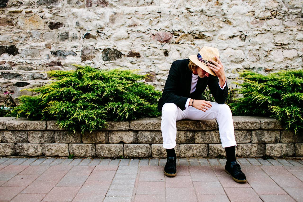 green, plants, landscape, wall, rocks, blocks, people, man, guy, clothing, hat, fashion, model
, 