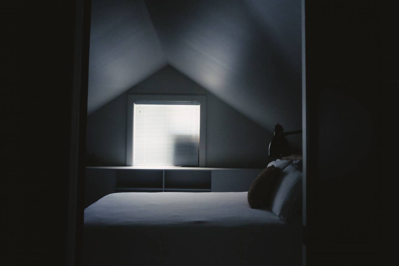 house, architecture, bedroom, bed, pillow, window, door, black and white
, 