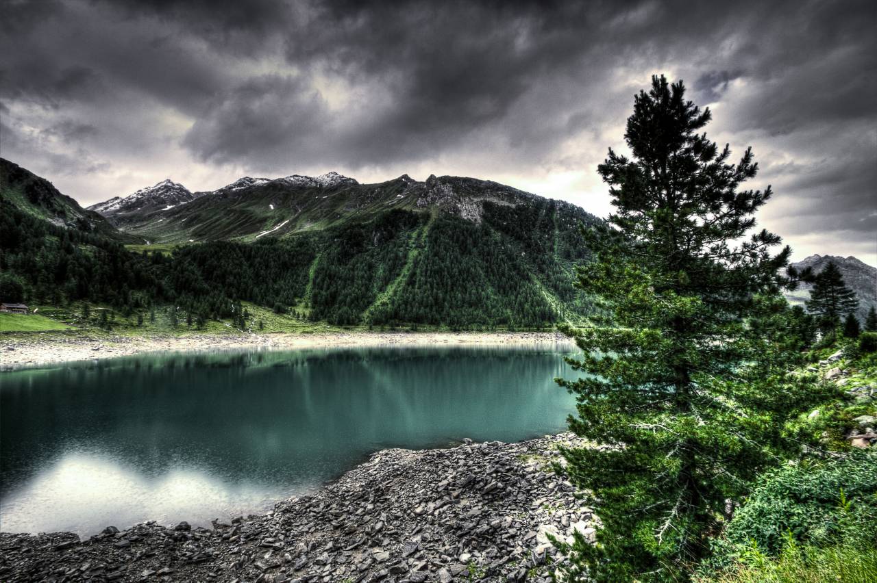 lake, water, mountains, landscape, nature, outdoors, grey, clouds, sky, storm, hdr, wallpaper
, 