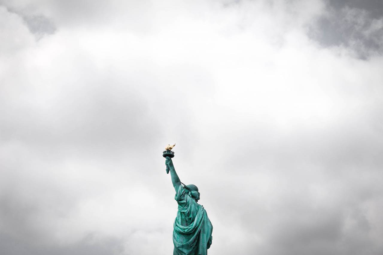 Libertad, estatua, punto de referencia, nube, cielo,