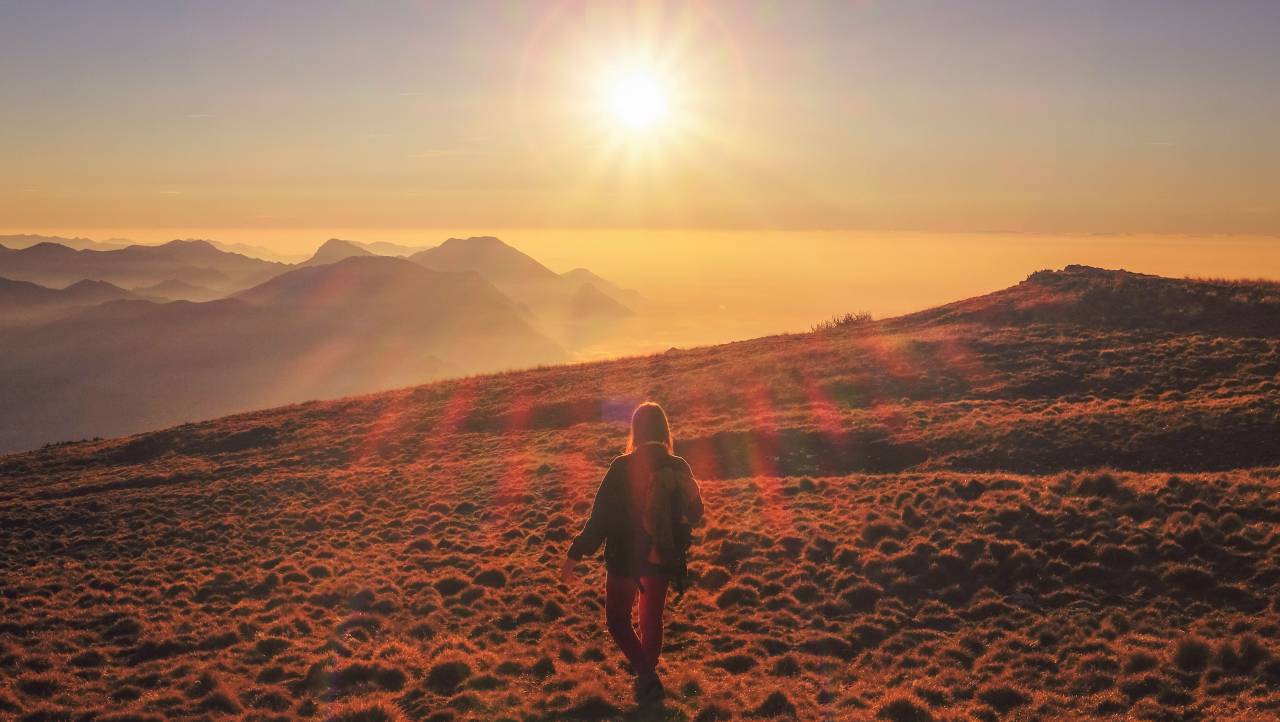 nature, landscape, mountain, clouds, sky, grass, field, travel, adventure, trek, summer, sun, people, woman, alone
, 