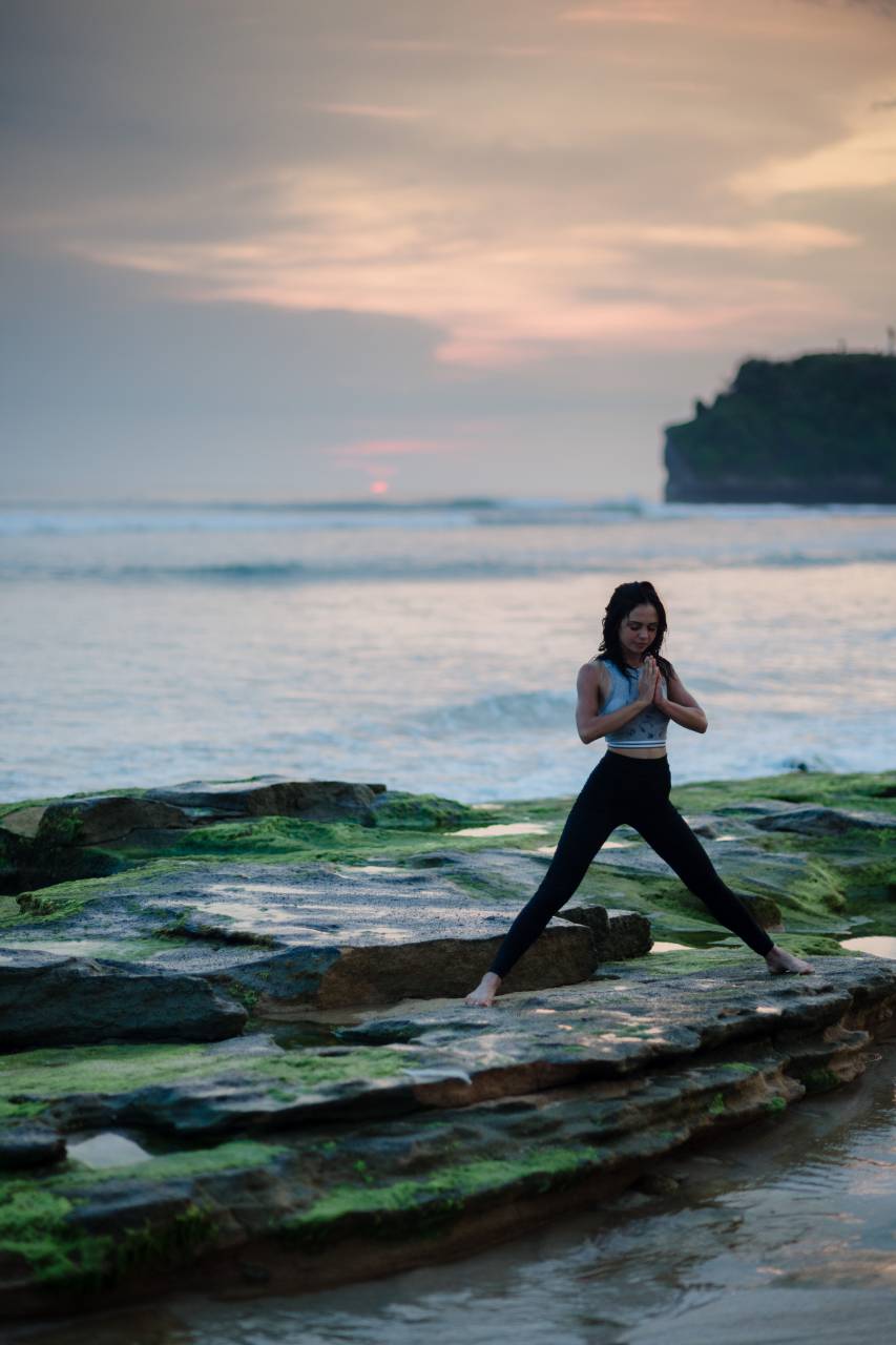 sea, ocean, water, waves, nature, coast, rock, people, girl, woman, health, yoga, meditation, fitness, outdoor, cloud, sky, athlete
, 