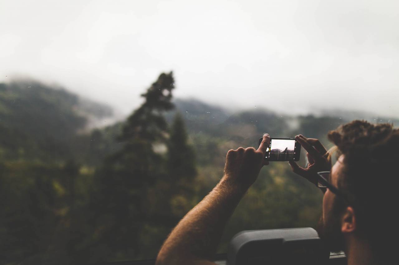 cielo, montaña, cámara, teléfono, gente, hombre, fotografía, árboles, difuminar,