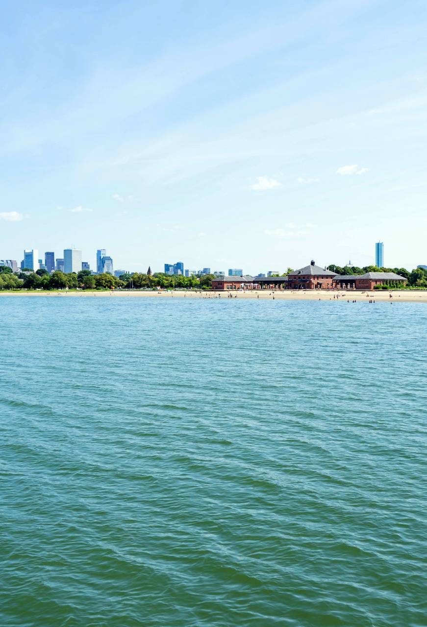 Horizonte, ciudad, agua, orilla, costa, horizonte, cielo, azul, playa, bahía, océano, edificios, alto, al aire libre,