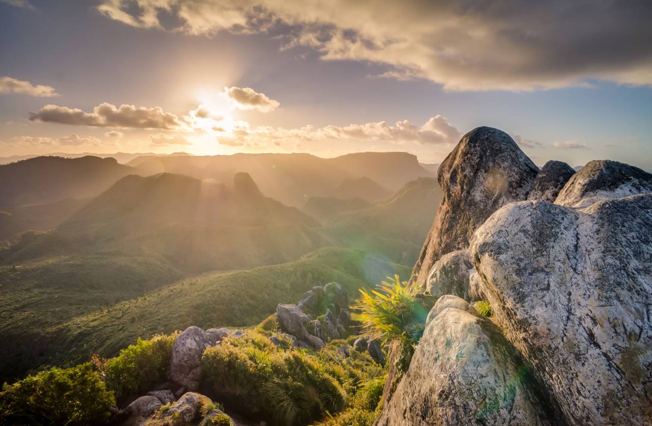 sunlight, sun rays, sky, clouds, mountains, hills, valleys, landscape, nature, cliffs, rocks
, 