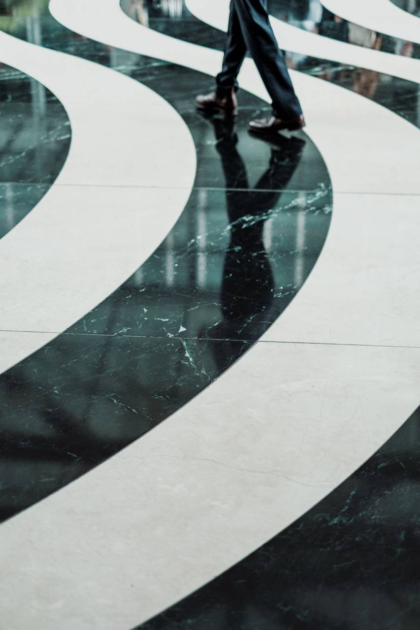 azulejo, diseño, gentes, marmol, para caminar, piso, reflejo,