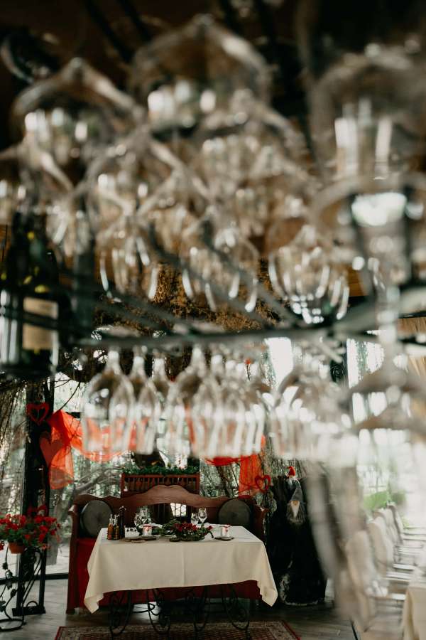 cafetería, cristalería, vidrio, colgante, decoración