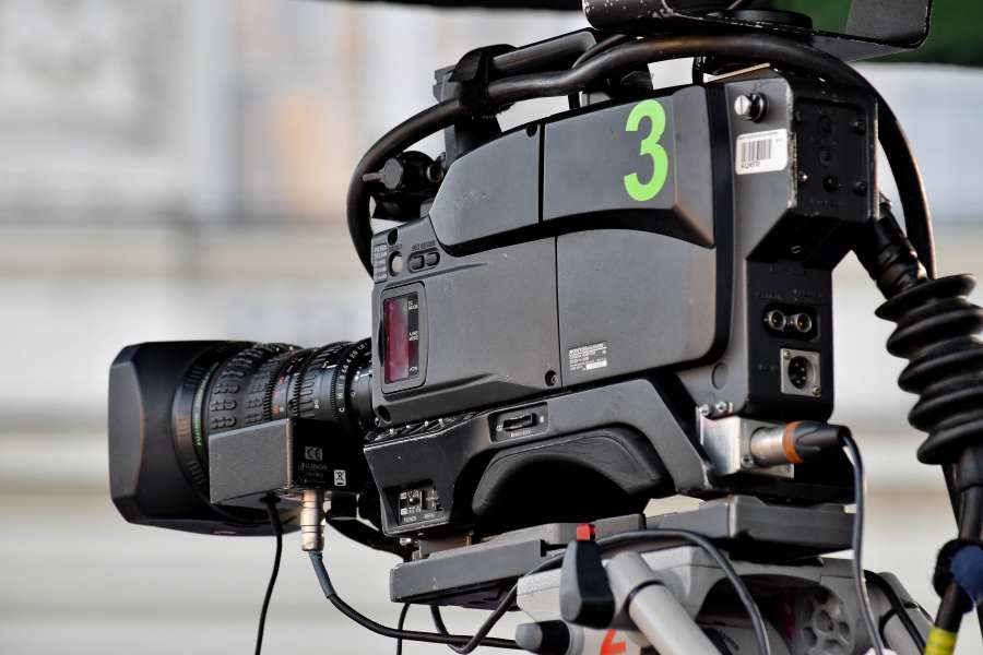 television, television news, tripod, video 
