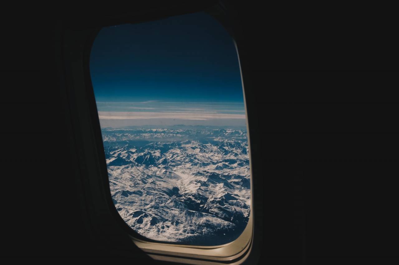 Avión, aerolínea, viaje, viaje, nubes, azul, cielo, vuelo, vista, montaña,