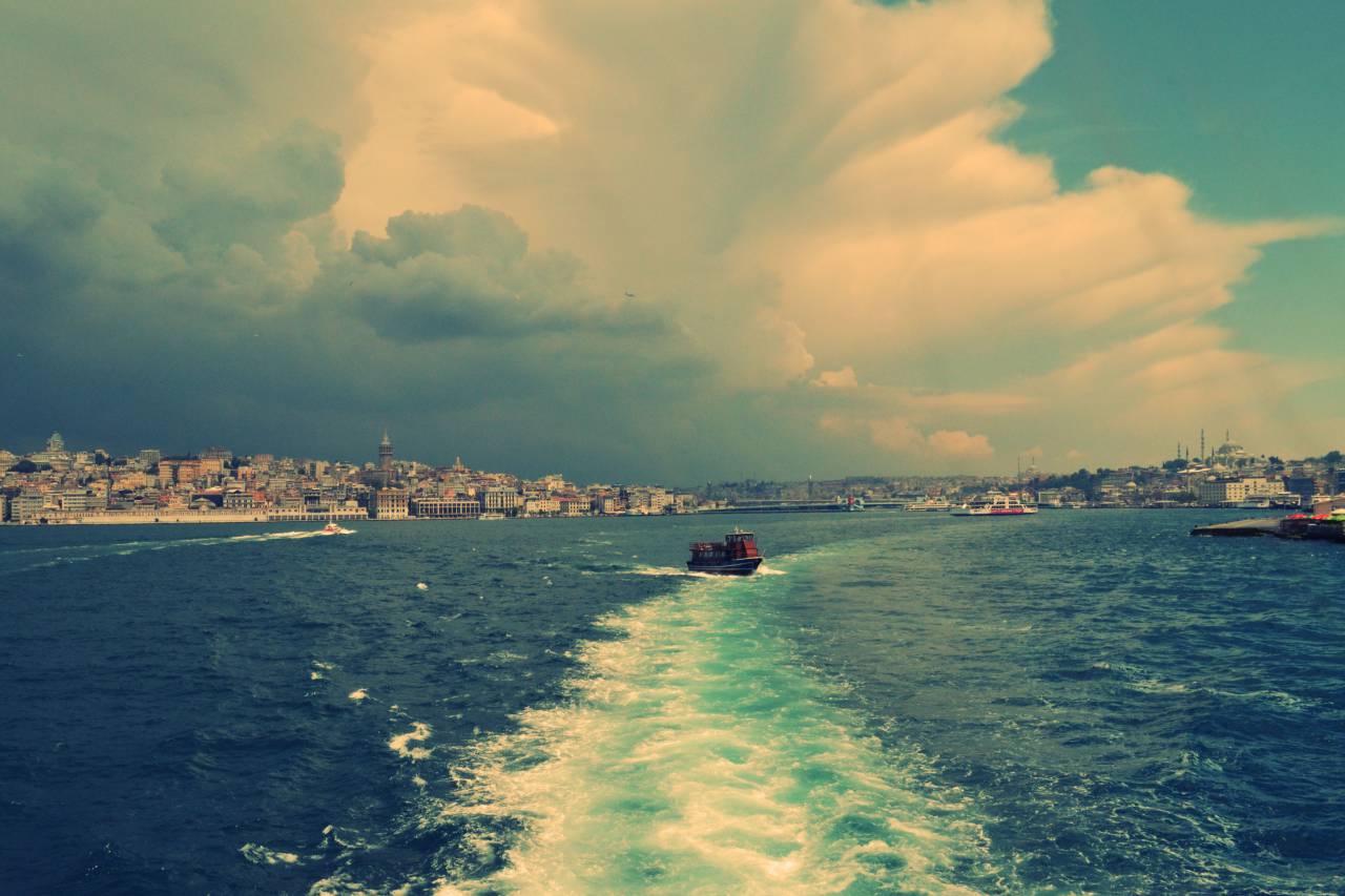 barcos, barcos, agua, ciudad, nubes, cielo,