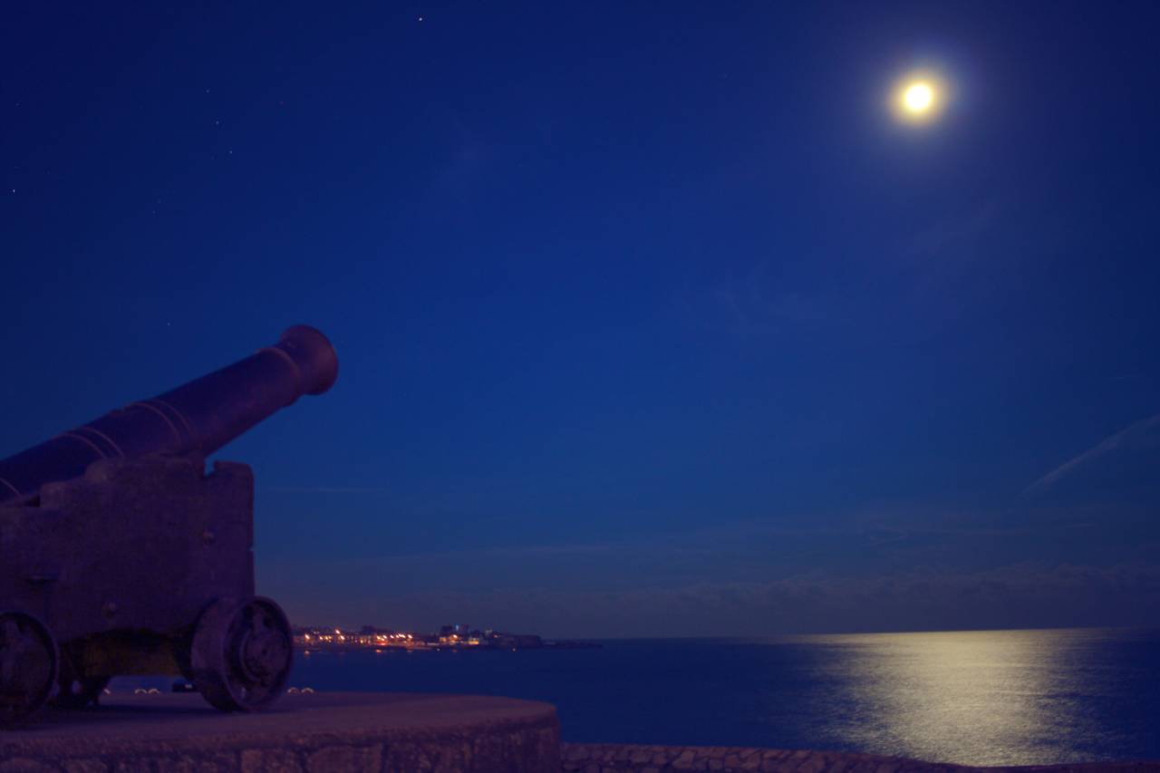 Cañón, luna, cielo, noche, oscuro, tarde, lago, agua,