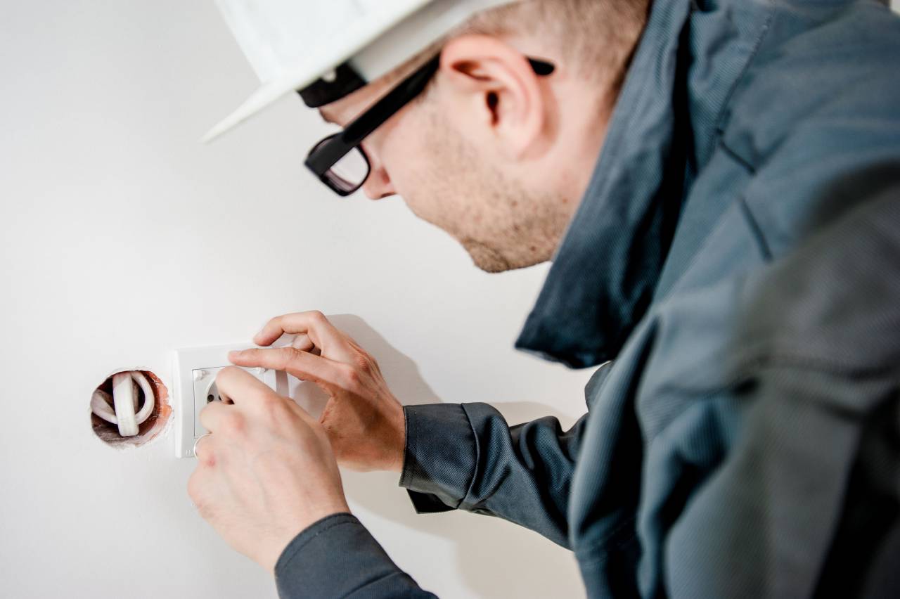 electrician, electricity, outlet, power, plug, socket, wires, wall, repairs, construction, worker, guy, man, people, safety, glasses, hard hat, house, home
, 