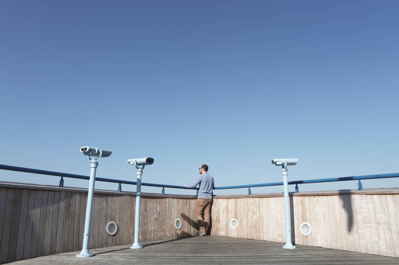 guy, man, looking, lookout, rooftop, blue, sky, sunshine, tower viewer
, 