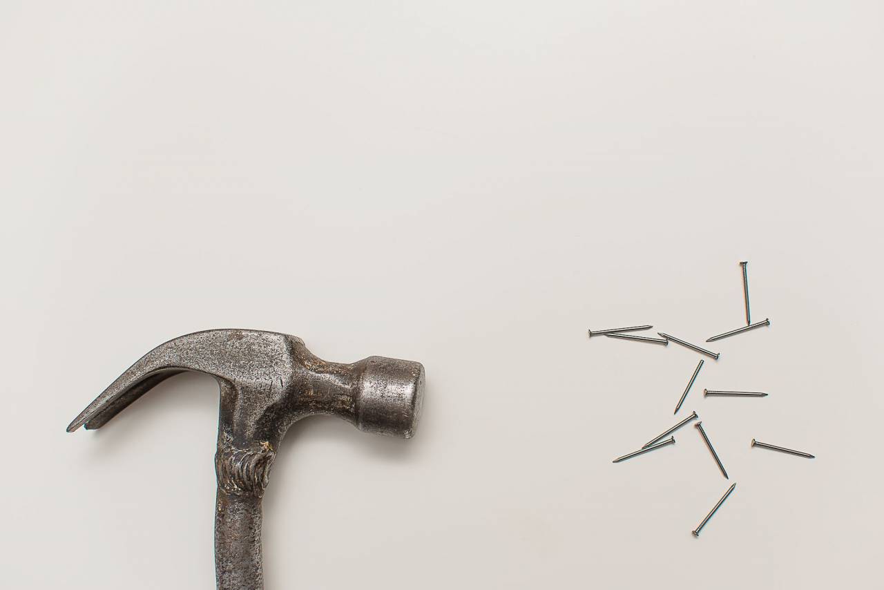 martillo, clavos, herramientas, objetos, construcción,