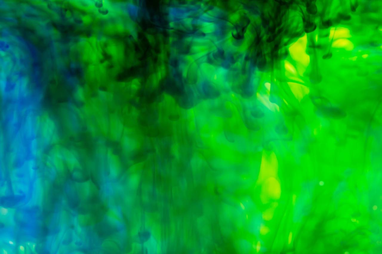 tinta, agua, líquido, remolino, abstracto, fondo, movimiento, suspendido, soltar, arte, submarino, creativo, pintura, flujo, amarillo, verde, aceite, azul,
