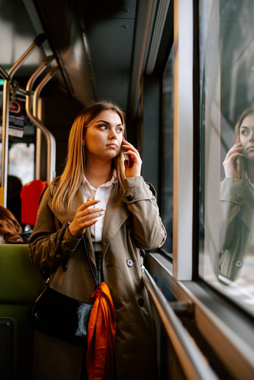 woman;train;Cell Phone,one person,adult,women,mobile phone,smart phone,young adult,lifestyles,commuter,indoors,young women,caucasian ethnicity,females,using phone,transportation,wireless technology,passenger,public transportation,telephone,city life,travel,one,woman,communication,casual clothing,technology,mode of transport,on the move,journey,underground,looking,only,subway station,headphones, 