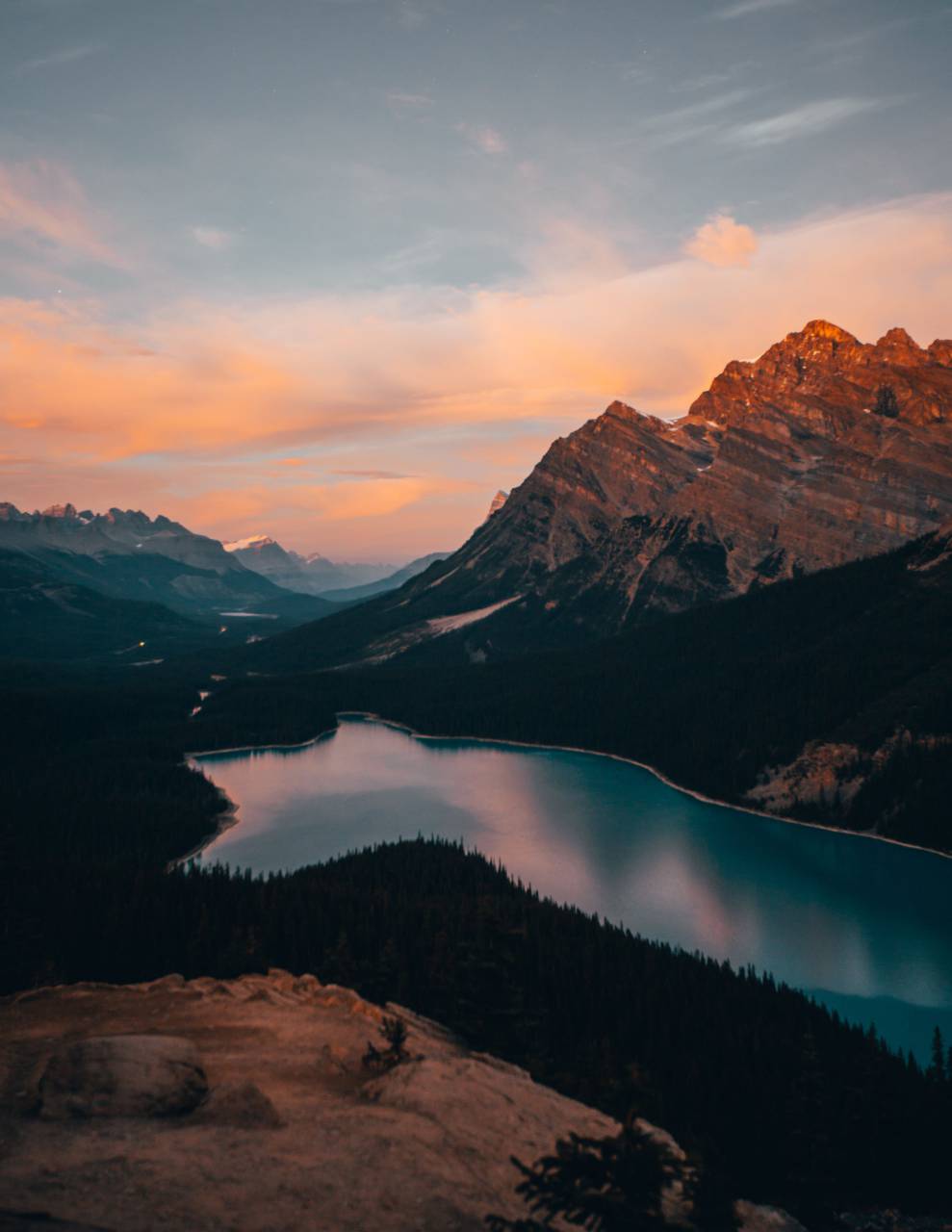 mountain, lake, dusk, sunset, sky, clouds, nature, outdoors, landscape, water, explore, travel, hike, adventure, wanderlust, scenic, view
, 