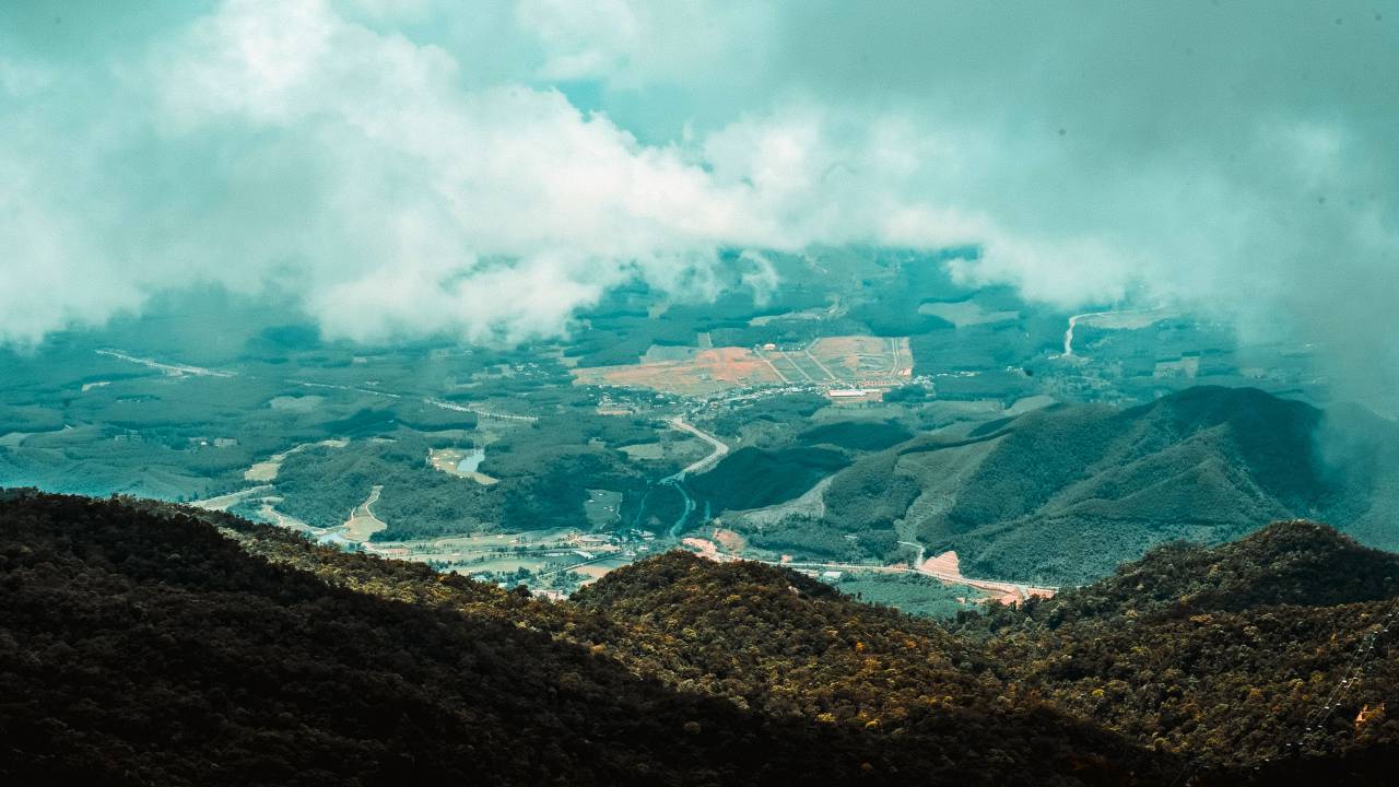 aerial, landscape, mountain, gree, grass, clouds, daylight, mist, fog, nature, trees, woods
, 