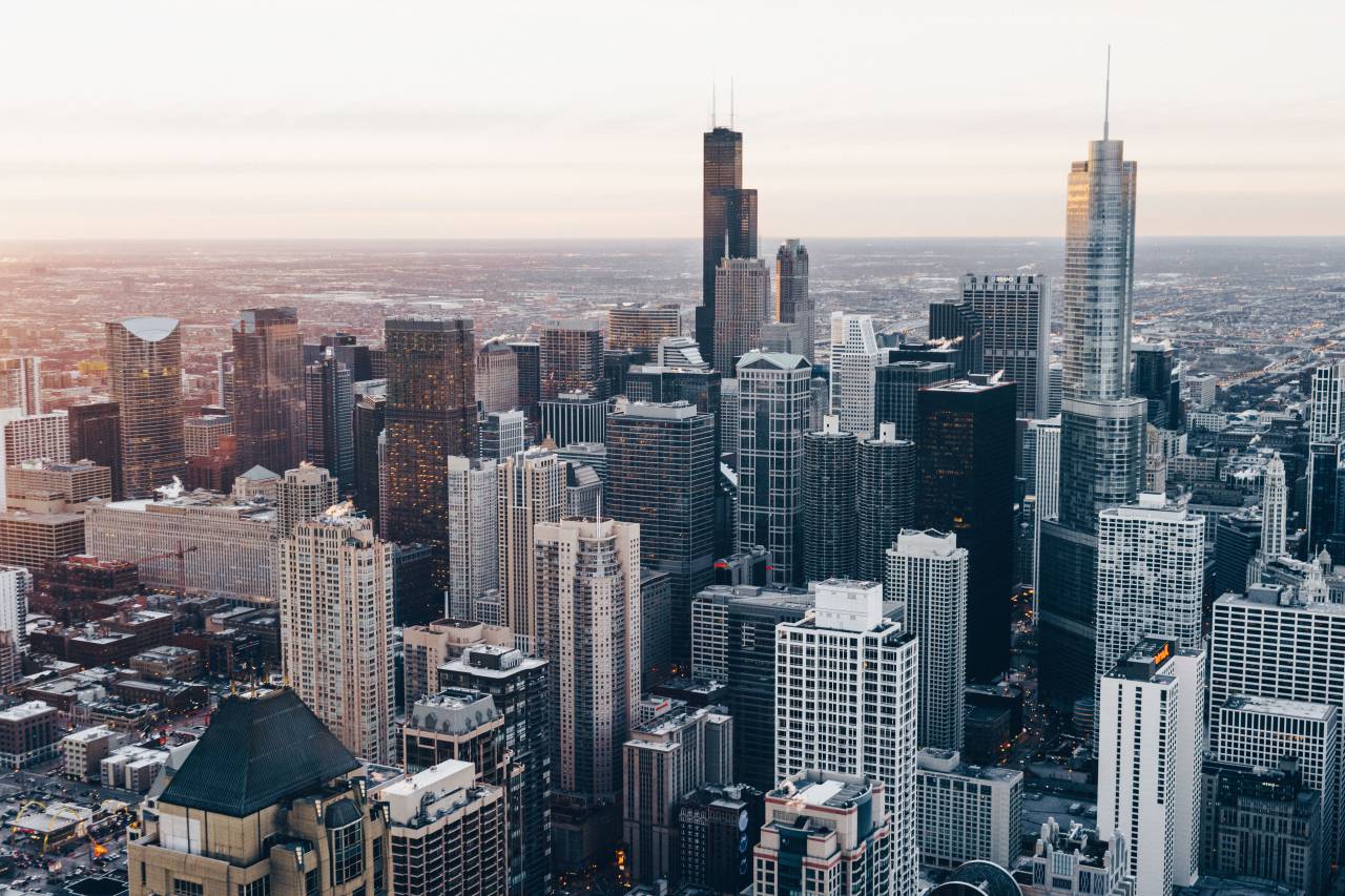 🥇 Image of chicago skyscrapers buildings city sunset usa rooftops ...