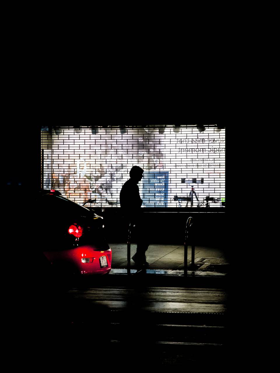 dark, night, people, waiting, alone, outside, road, street, car, vehicle, lights
, 