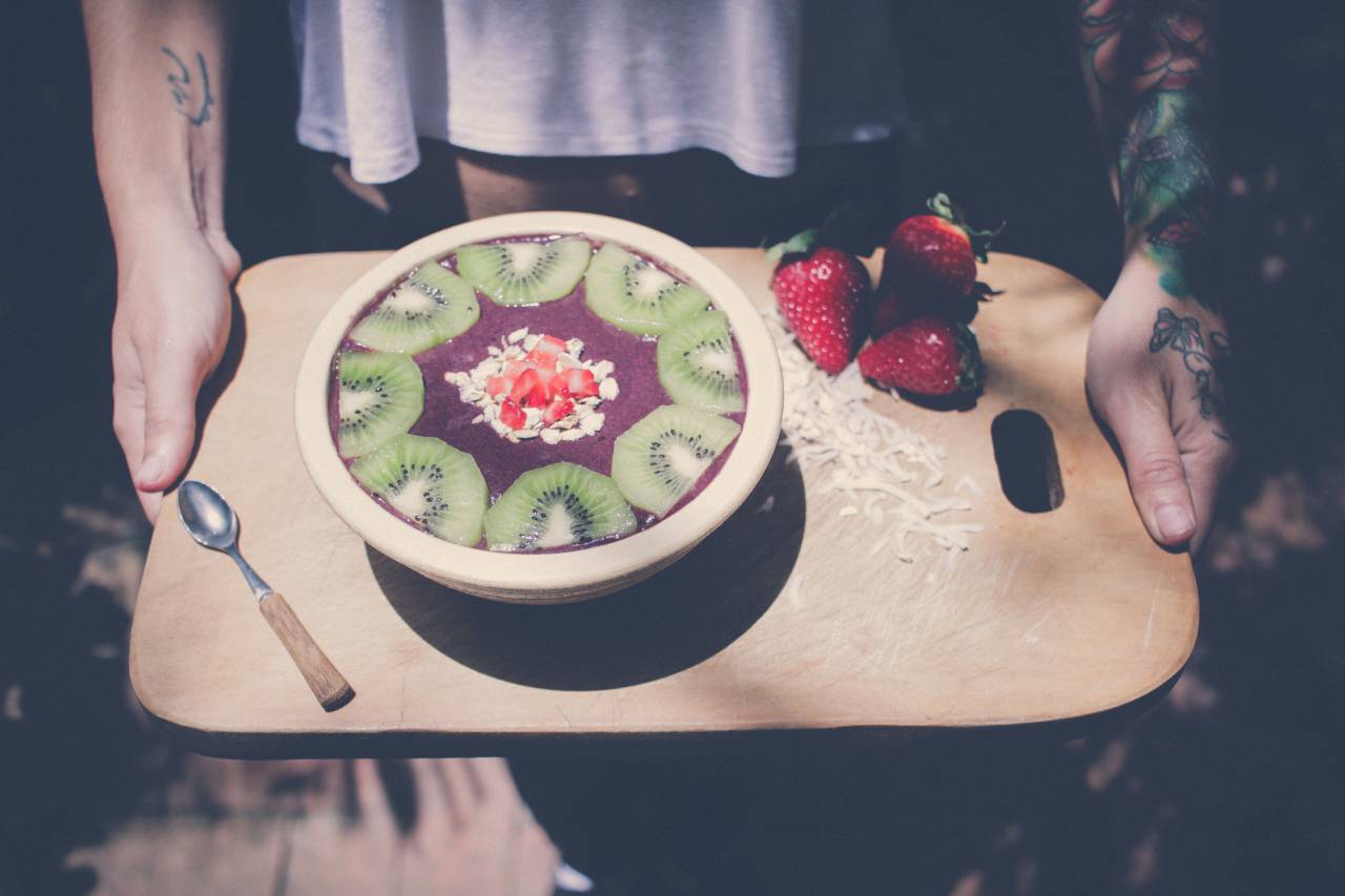 fruit, salad, food, kiwi, strawberry, spoon, bowl, ube, jam, desserts, sweets
, 
