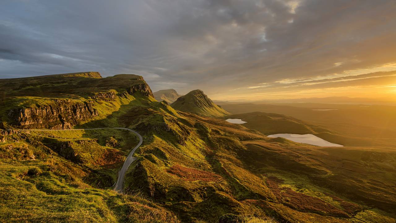 green, grass, mountain, highland, road, path, nature, landscape, sky, clouds
, 