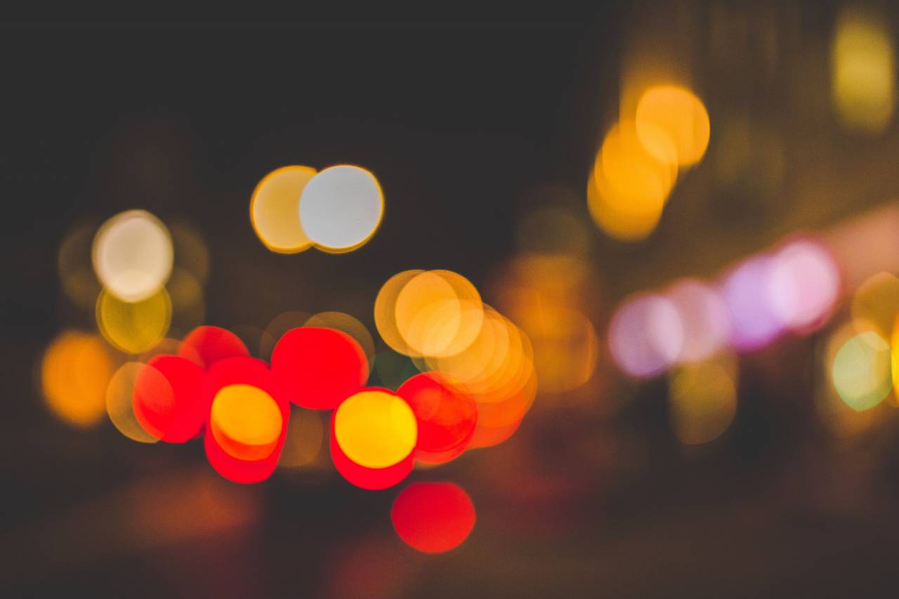 luzes, noite, bokeh, colorido, tráfego,