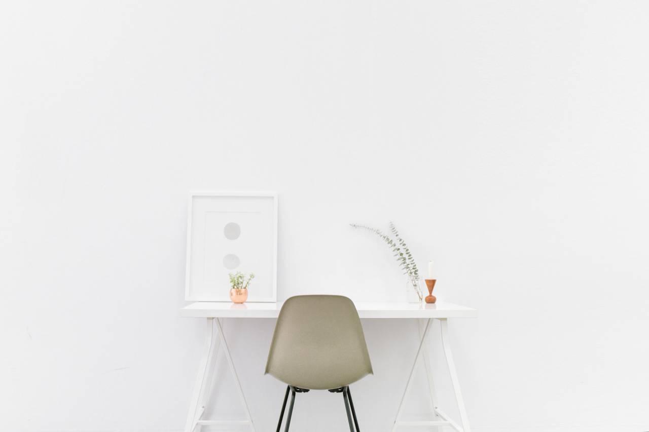 Oficina, escritorio, silla, blanco, decoración, diseño, creativo, blanco, negocios, trabajo, habitación, pared,