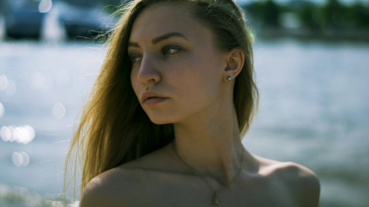 Gente, niña, mujer, hembra, collar, arete, belleza, modelo, bokeh,