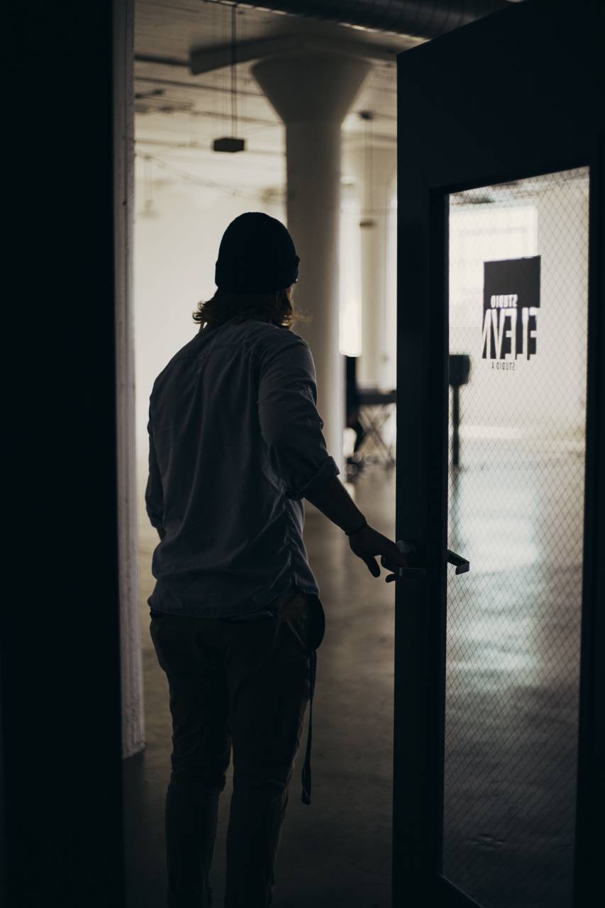 people, man, guy, door, inside, studio, dark, room
, 