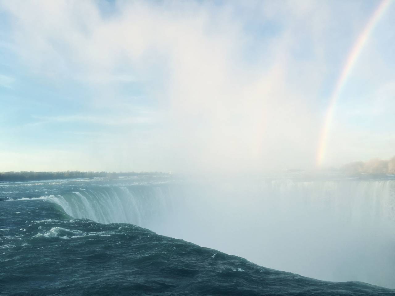 Arco iris, cascada, río, arroyo, cielo, niebla, salpicaduras, azul, naturaleza,