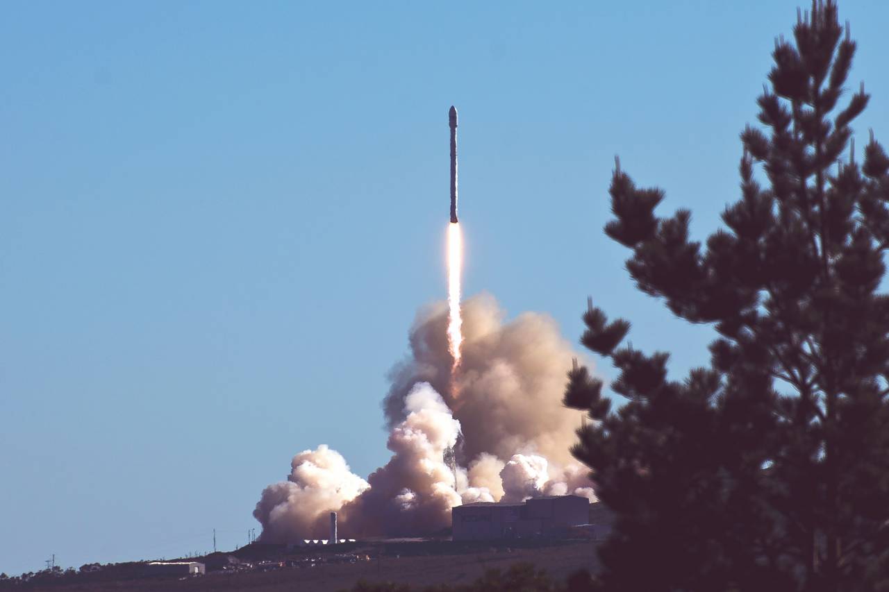 rocket, smoke, trees, clouds, sky, missile, spacecraft
, 