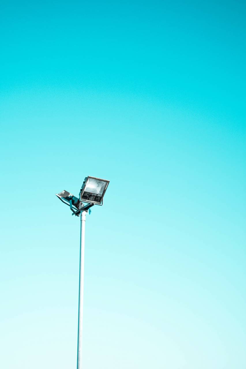 cielo, azul, poste, luz, acero, foco,