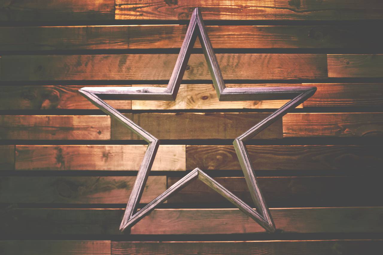 Madera, pared, estrella, Navidad, temporada, decoración, arte,