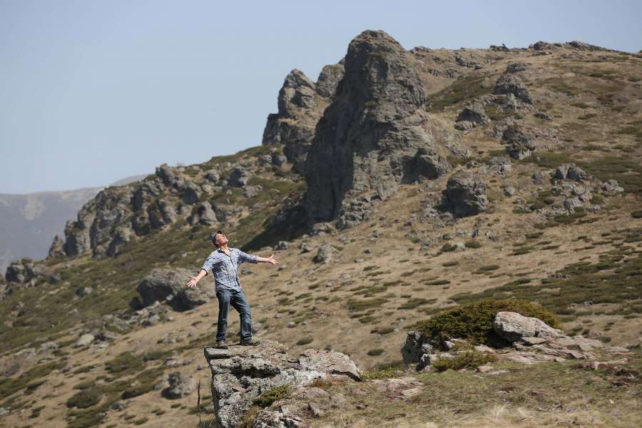 escalador, alpinista, caminata, pendiente