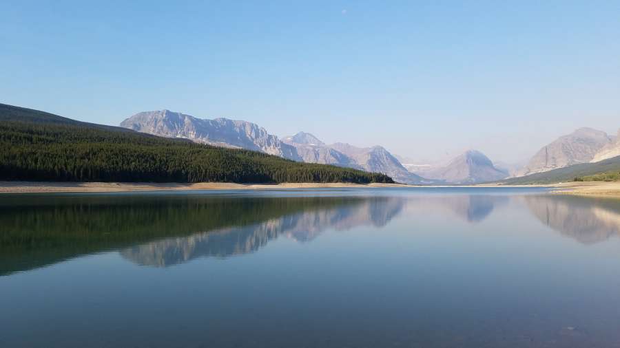paisaje, agua, nieve, montaña, reflejo