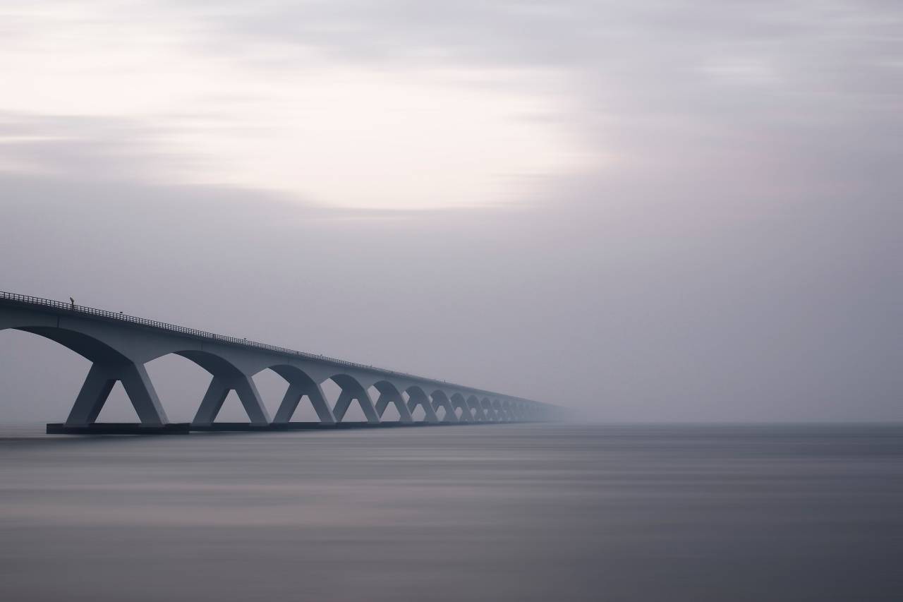 naturaleza, paisaje, agua, océano, mar, niebla, infraestructura, puente,