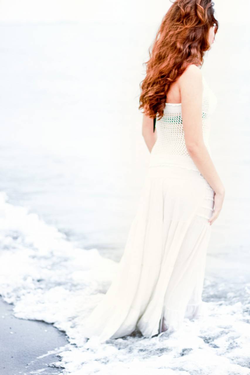 sea, ocean, water, waves, nature, beach, white, dress, people, girl, alone
, 