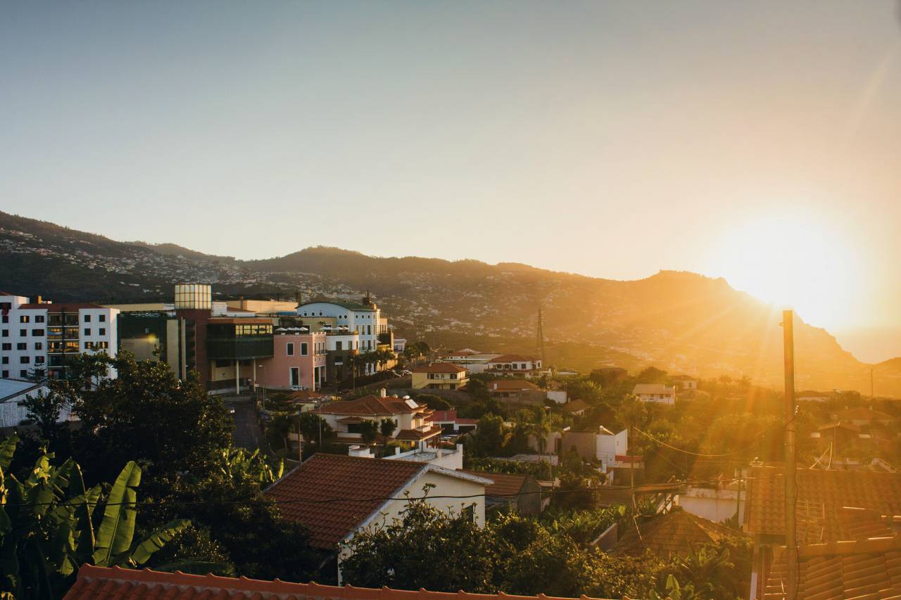 sunset, building, establishment, architecture, sun, mountain, households, city, urban
, 