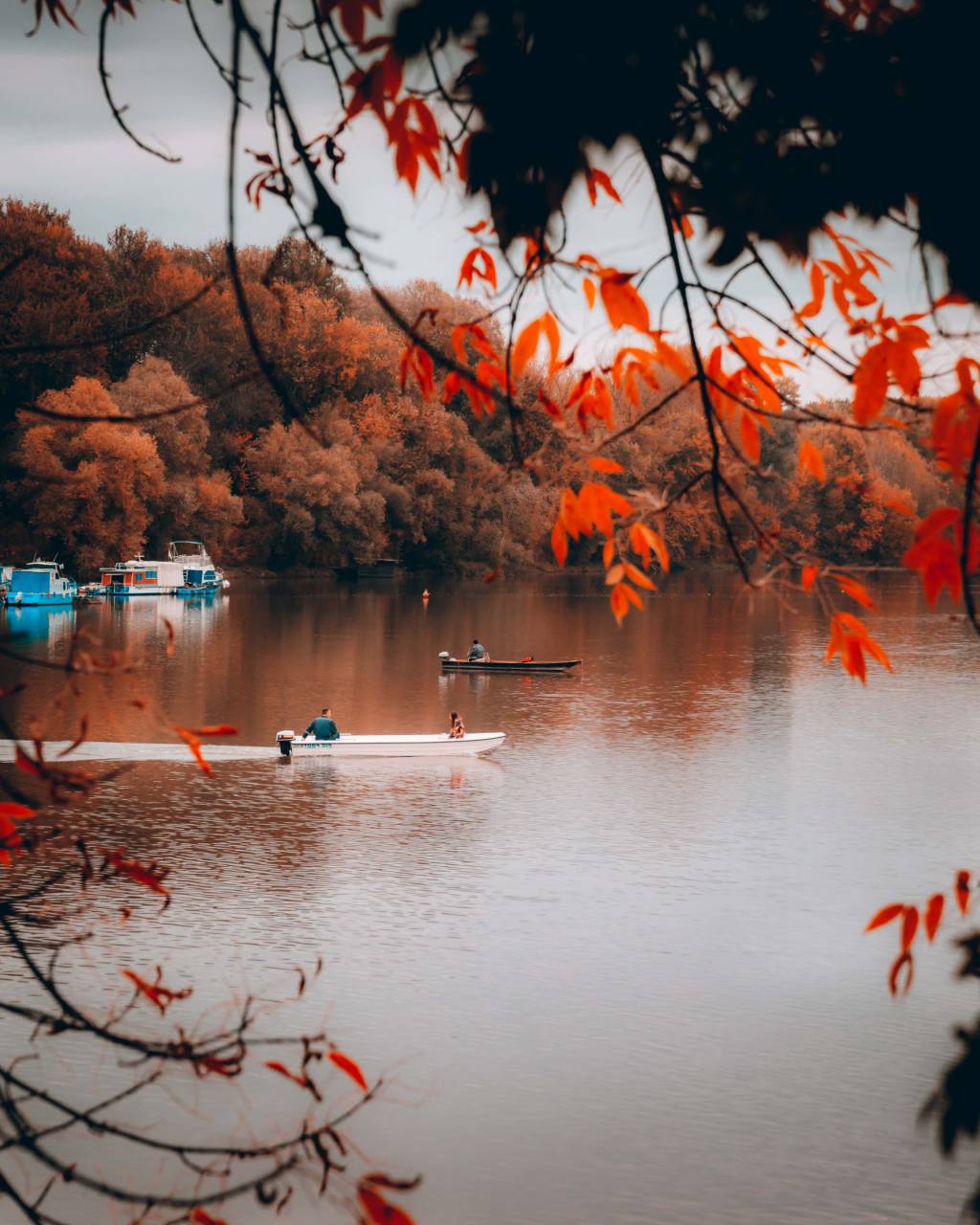 resort area, motorboat, autumn season 