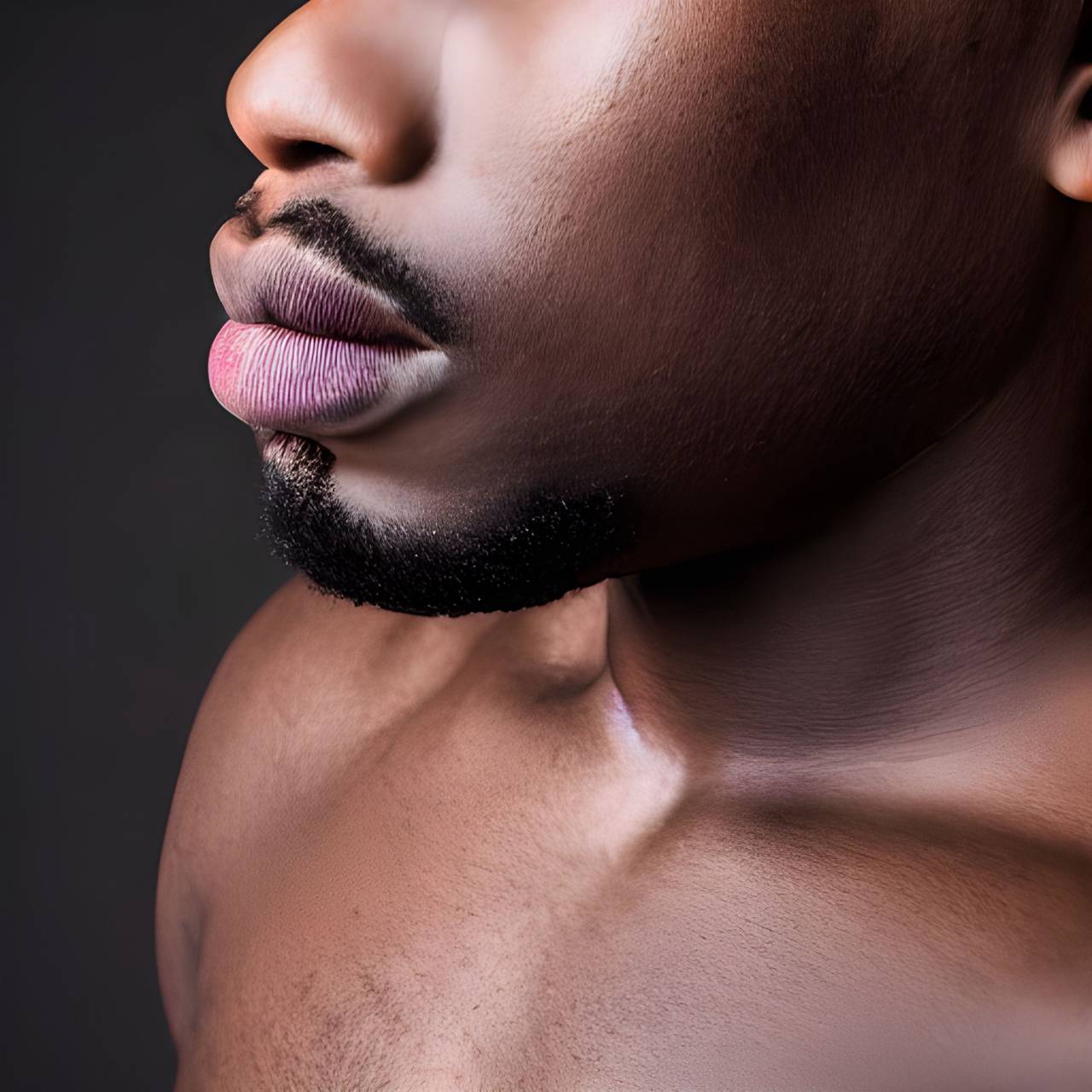 closeup,adult,one person,young adult,men,african ethnicity,males,portrait,close-up,studio shot,beauty,fashion model,sensuality,women,looking at camera,shirtless,human face,looking,human skin,lifestyles,naked,part of, 