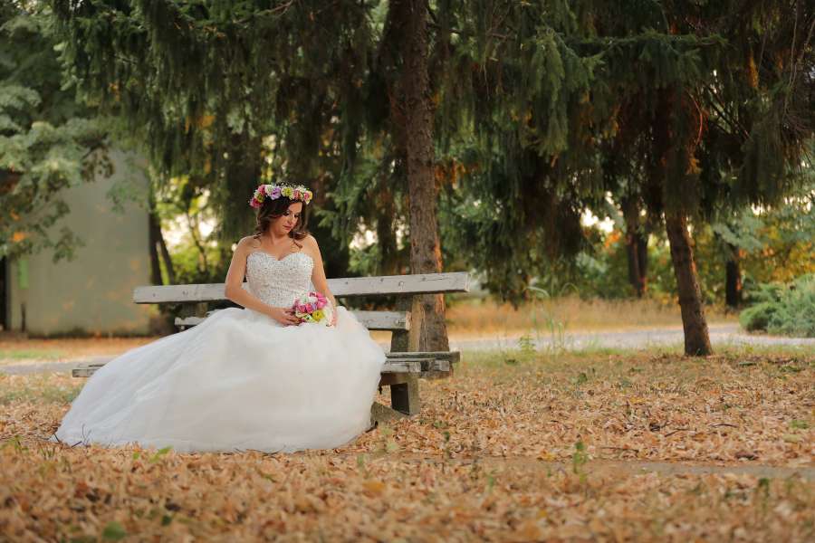 banco, posando, ramo de boda, boda