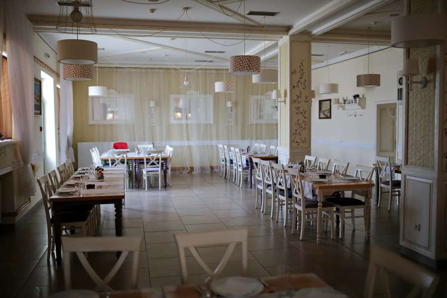 cafetería, vacío, restaurante, hotel, habitación
