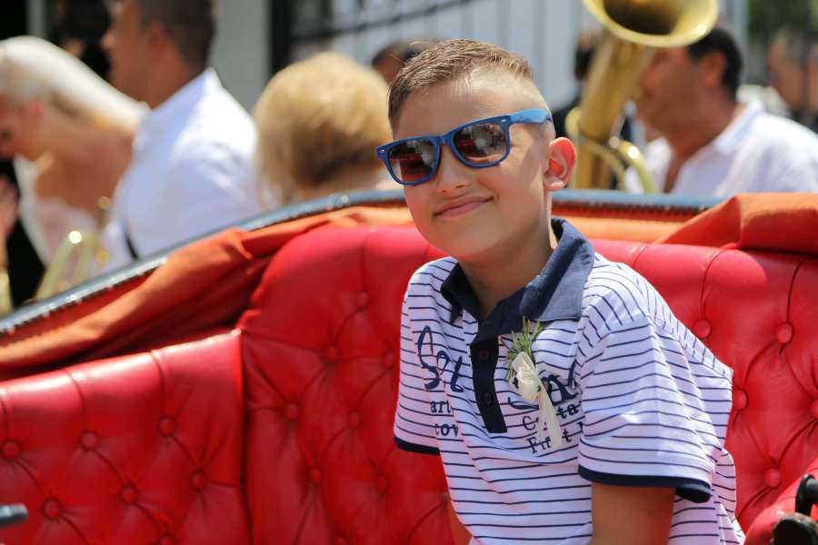 chico, sonriente, ceremonia, gafas de sol, cara