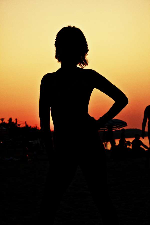 silueta, sombra, puesta de sol, cuerpo, bonita